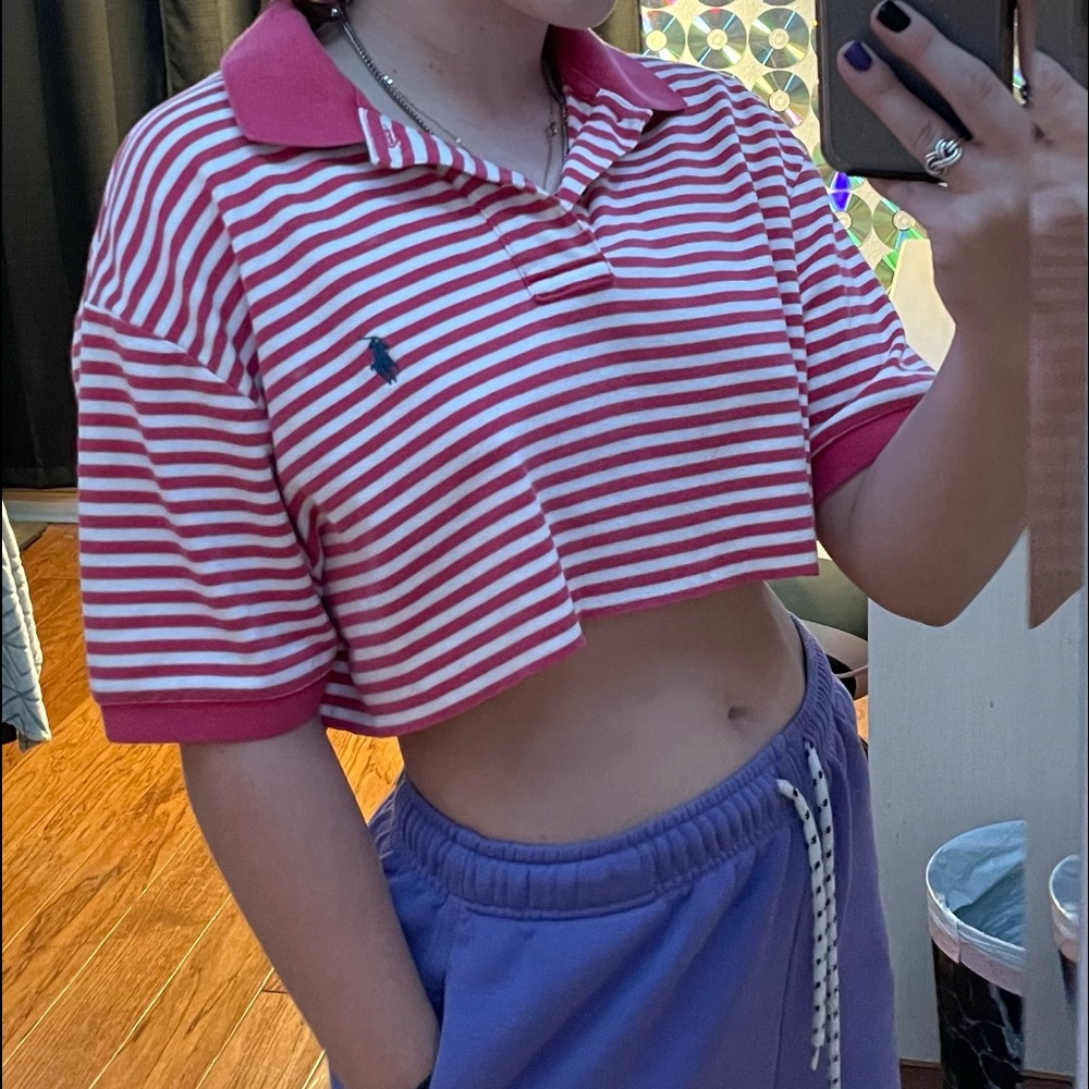 PINK SELF-CROPPED U.S. POLO ASSN. SHIRT